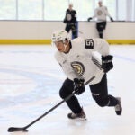 Bruins Matthew Poitras runs through a drill during the first day of Bruins Development Camp at Warrior Arena.