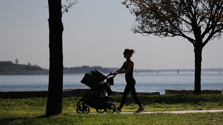 Boston weather , MA, 10/12/2022, Warm weather brought out the strollers and joggers at Castle Island in South Boston.