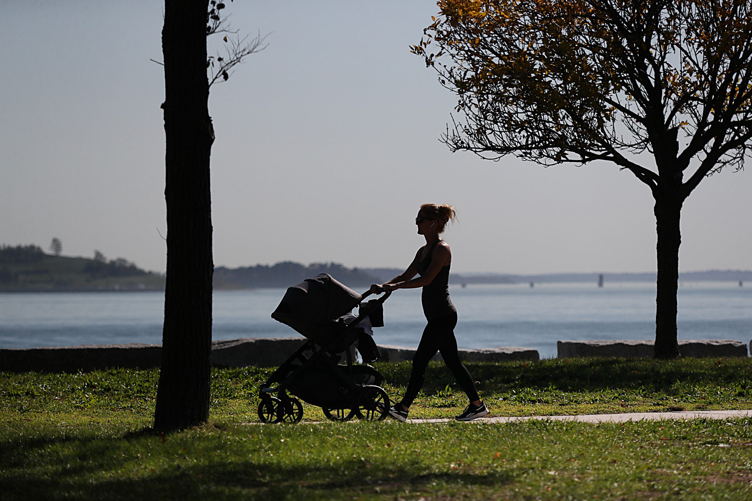 Boston weather , MA, 10/12/2022, Warm weather brought out the strollers and joggers at Castle Island in South Boston.