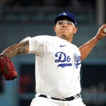 Los Angeles Dodgers starting pitcher Julio Urias throws to the plate.