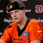 Cincinnati Bengals quarterback Joe Burrow speaks during an NFL football press conference.