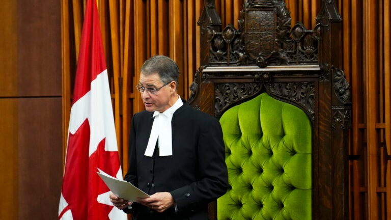 The Speaker of the House of Commons Anthony Rota delivers a speech following an address by Ukrainian President Volodymyr Zelenskyy in the House of Commons on Parliament Hill in Ottawa on Friday, Sept. 22, 2023.