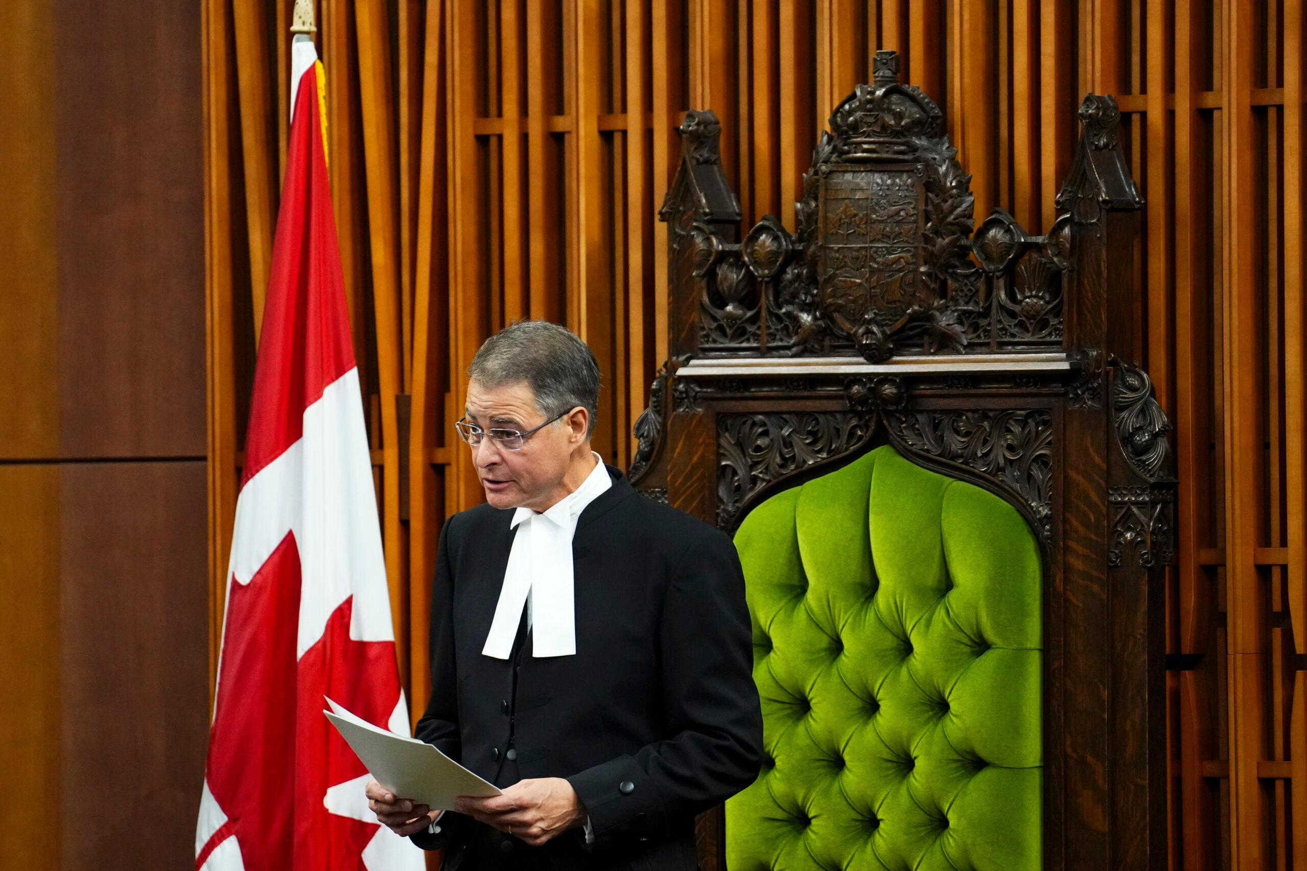 The Speaker of the House of Commons Anthony Rota delivers a speech following an address by Ukrainian President Volodymyr Zelenskyy in the House of Commons on Parliament Hill in Ottawa on Friday, Sept. 22, 2023.
