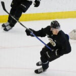 Morgan Geekie is seen during Bruins captain’s practice at Warrior Arena.