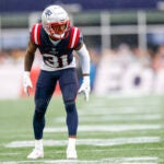 New England Patriots cornerback Jonathan Jones (31) prepares to defend during the first half of an NFL football game against the Philadelphia Eagles, Sunday, Sept. 10, 2023, in Foxborough, Mass.