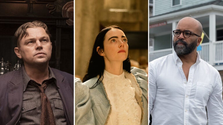 Fall movie preview 2023: Leonardo DiCaprio in "Killers of the Flower Moon," Emma Stone in "Poor Things," and Jeffrey Wright in "American Fiction."