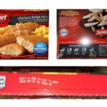 Red packaging for Banquet Brand Frozen Chicken Strips.
