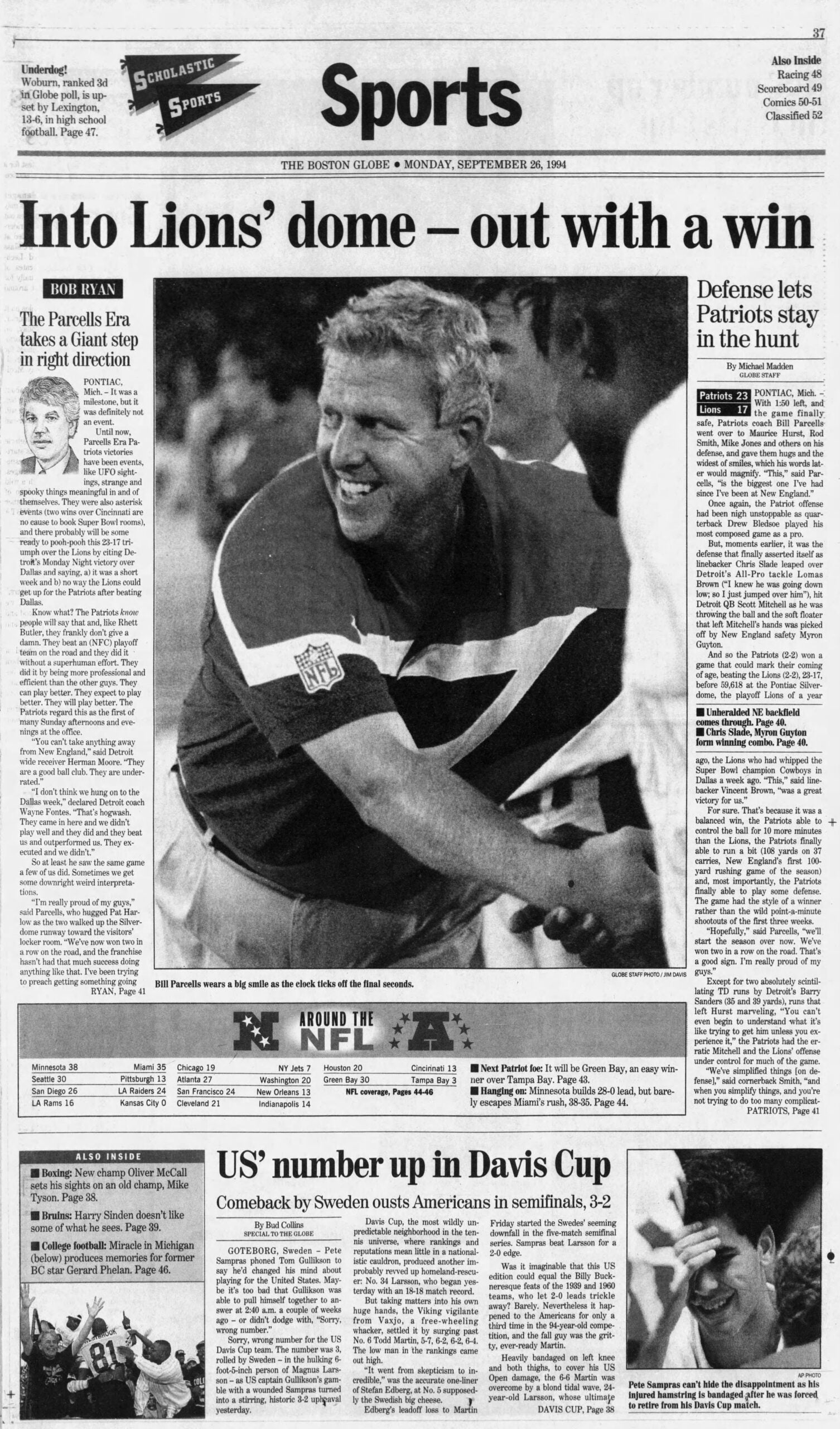 Bill Parcells 1994 Patriots Barry Sanders Lions Boston Globe