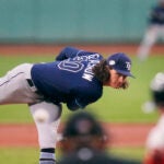 Tampa Bay Rays starting pitcher Tyler Glasnow throws the ball from the mound.