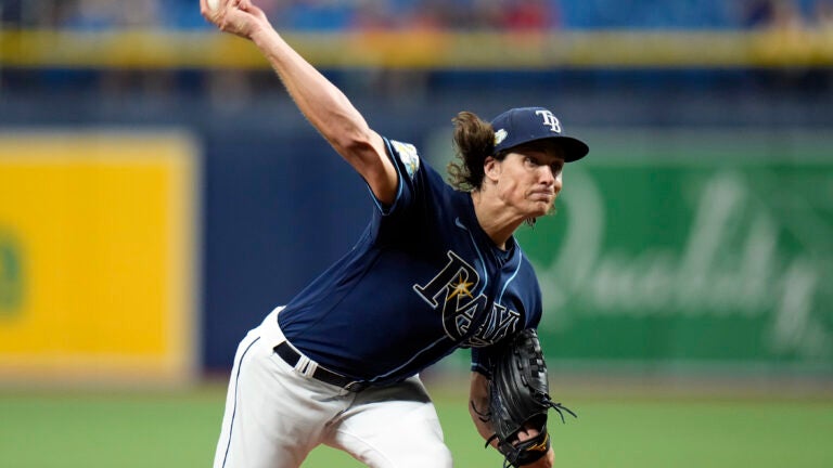 Rays starter Tyler Glasnow pitches against the Red Sox during the first inning.