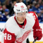 Detroit Red Wings right wing Alex Chiasson (48) against the Tampa Bay Lightning during the third period of an NHL hockey game Thursday, April 13, 2023, in Tampa, Fla.