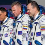 NASA astronaut Frank Rubio, Roscosmos cosmonauts Sergey Prokopyev and Dmitri Petelin, crew members of the mission to the International Space Station.