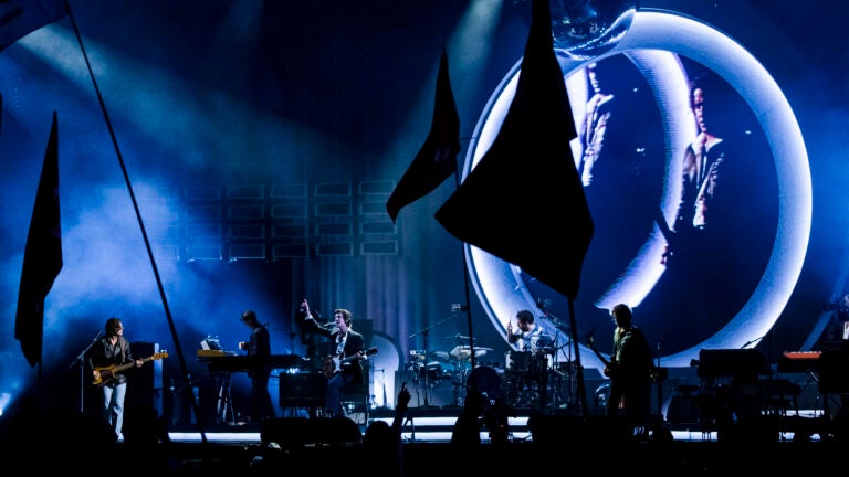 Arctic Monkeys perform during the Glastonbury Festival in Worthy Farm, Somerset, England, Saturday, June 24, 2023.