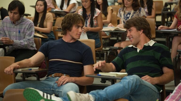 Blake Jenner plays Jake and Temple Baker plays Plummer in "Everybody Wants Some!!"