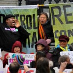 Renters' rights groups rallied outside the State House and flooded the Joint Committee on Housing on Beacon Hill to call for the return of rent control on Jan. 14, 2020.