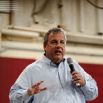 Chris Christie, a Republican presidential candidate, speaks at a town hall in Bedford, N.H.