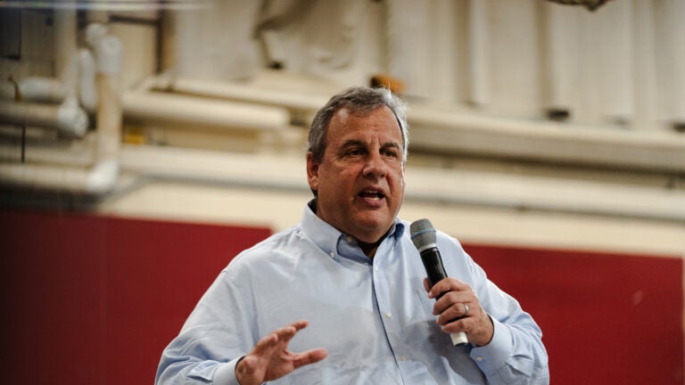 Chris Christie, a Republican presidential candidate, speaks at a town hall in Bedford, N.H.
