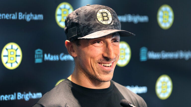 Boston Bruins Brad Marchand was all smiles as he spoke to the media after being chosen as the new team captain. The Boston Bruins held press conferences at the Warrior Ice Arena at the start of their training camp there.