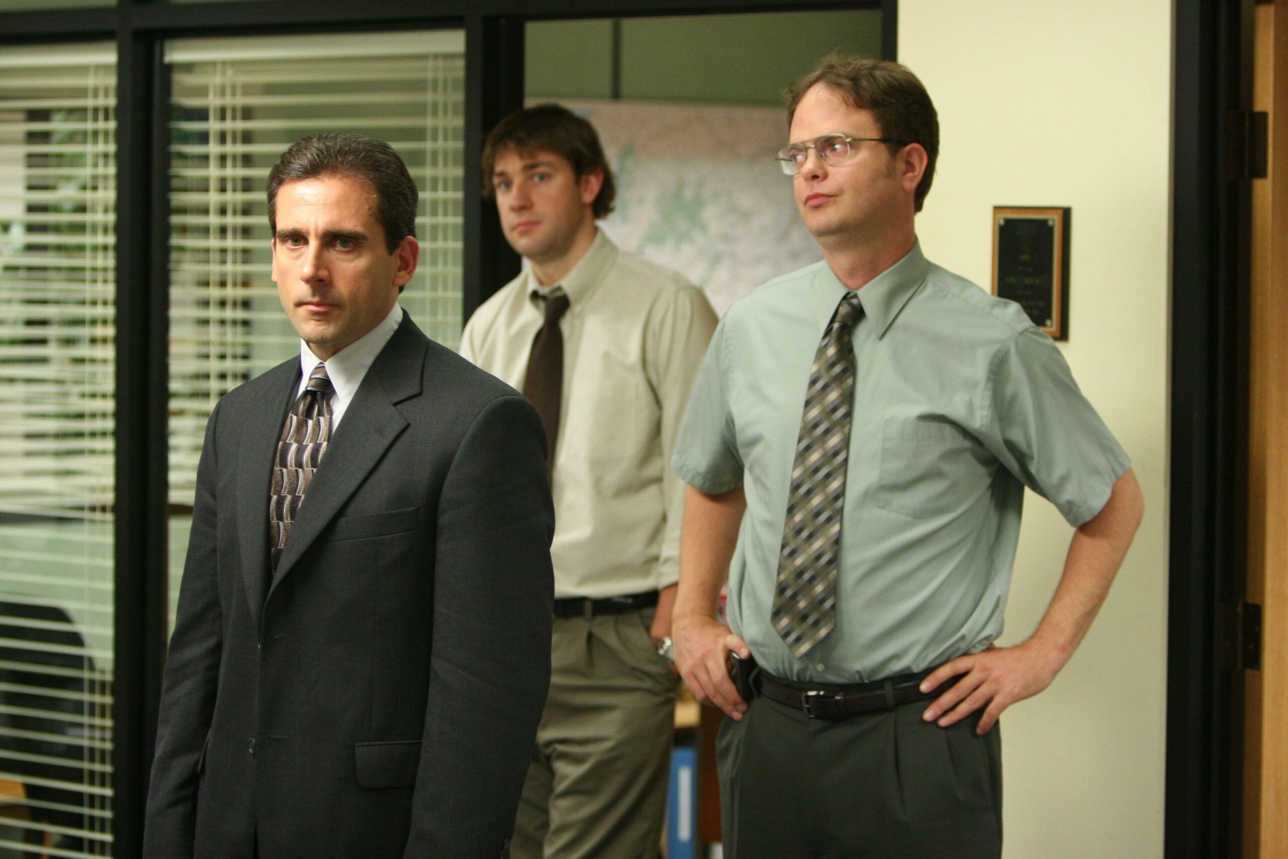 Steve Carell, John Krasinski, and Rainn Wilson on "The Office."
