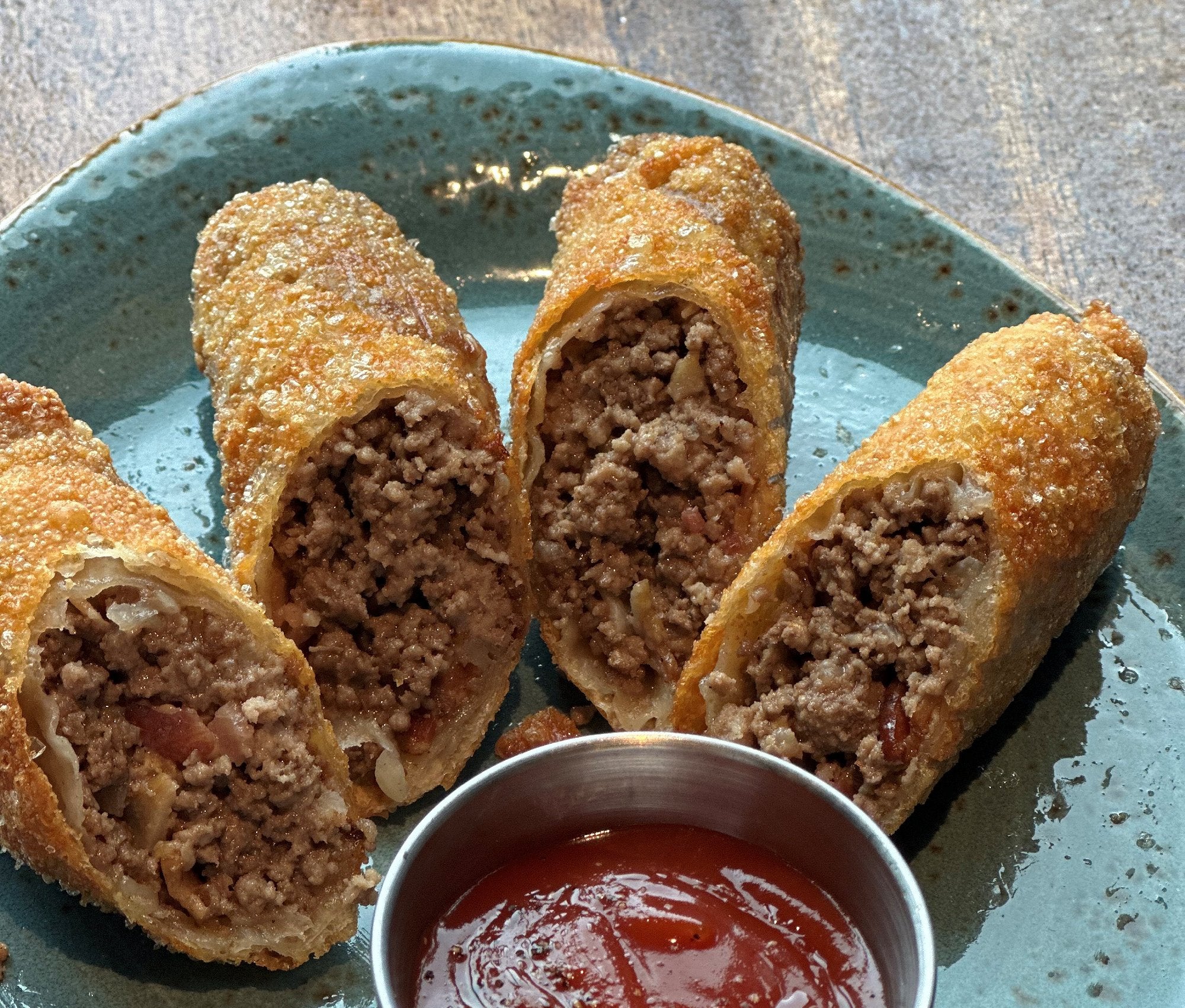 Cheeseburger egg rolls at A&B Kitchen Bar