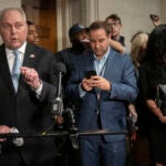 House Majority Leader Steve Scalise of La., speaks to reporters.