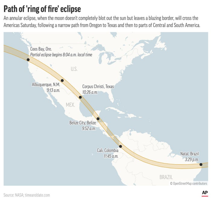 Solar eclipse will cut across the Americas, stretching from Oregon to ...