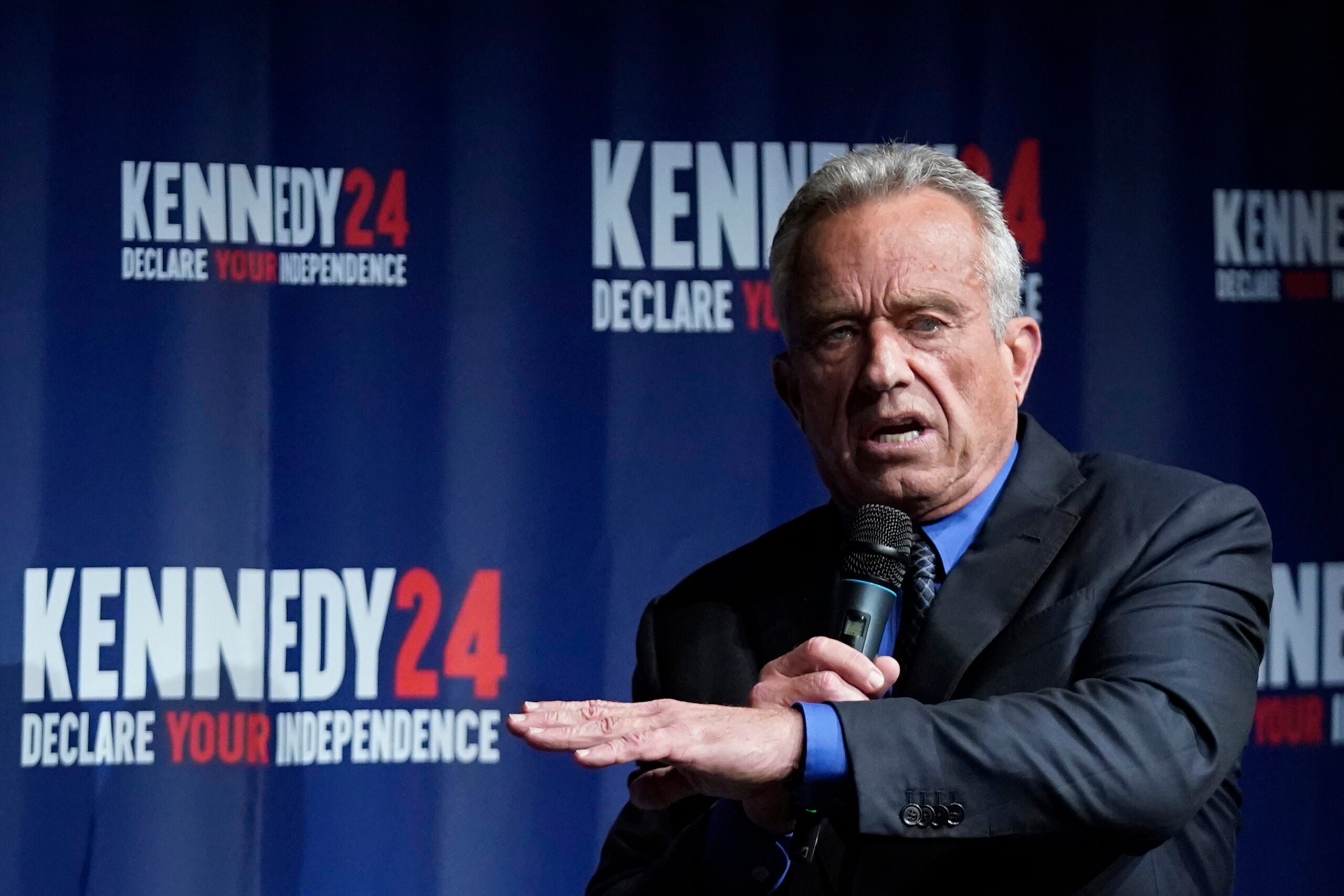 Presidential candidate Robert F. Kennedy Jr., speaks during a campaign event.