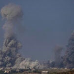 Smoke rises following an Israeli airstrike in the Gaza Strip, as seen from southern Israel.