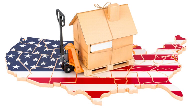 Moving box on top of a map of the United States.