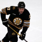 Boston Bruins left wing Milan Lucic (17) during a hockey game, Tuesday, Oct. 3, 2023, in Boston.