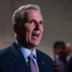 Speaker of the House Kevin McCarthy, R-Calif., talks to reporters.