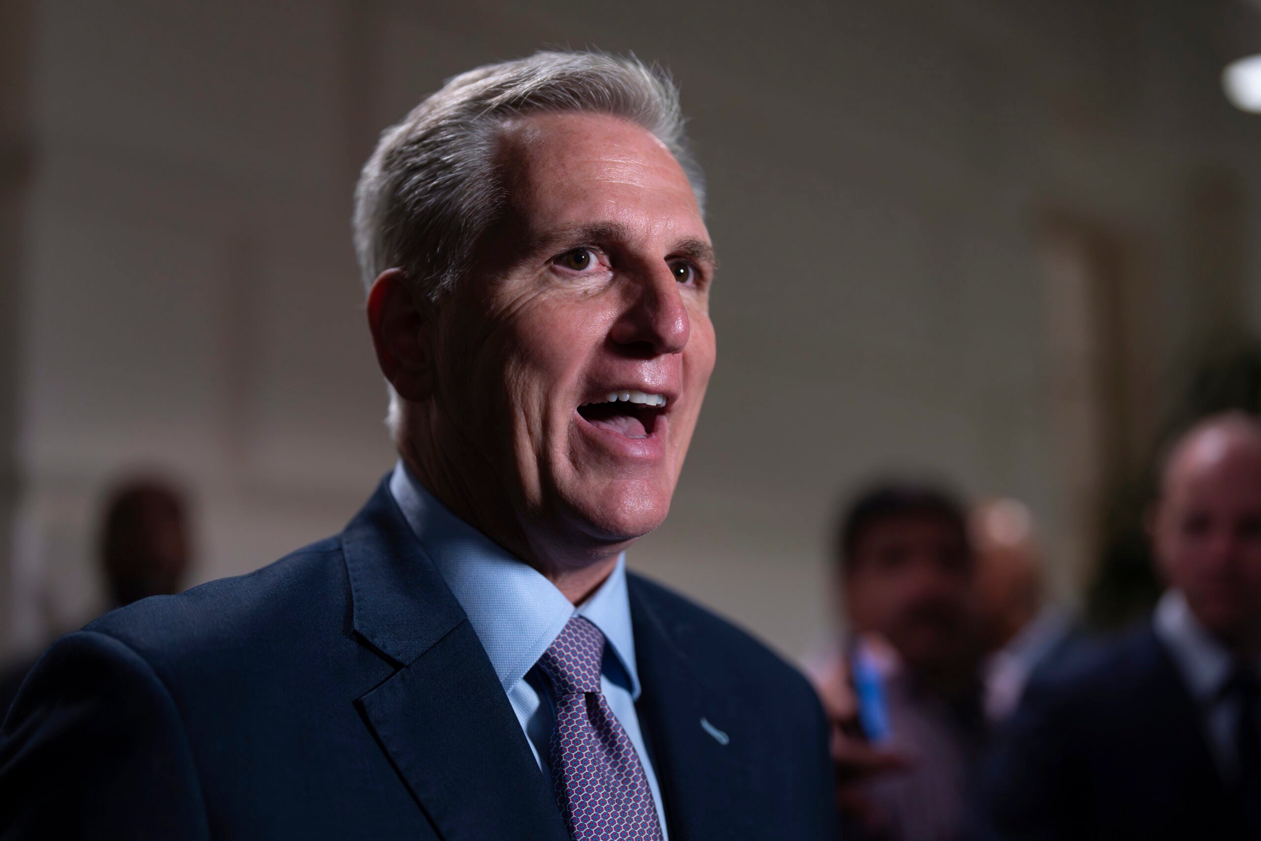Speaker of the House Kevin McCarthy, R-Calif., talks to reporters.