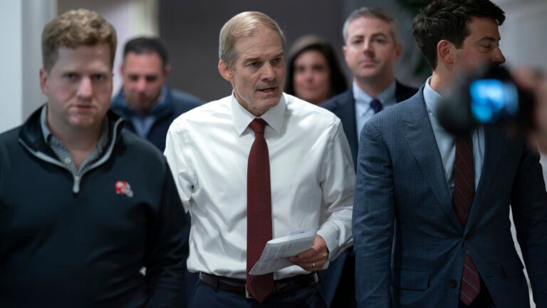 Rep. Jim Jordan, R-Ohio, chairman of the House Judiciary Committee arrives as House Republicans meet behind closed doors.