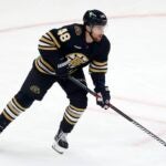 Boston Bruins' Matt Grzelcyk plays against the Anaheim Ducks during the first period of an NHL hockey game , Thursday, Oct. 26, 2023, in Boston.