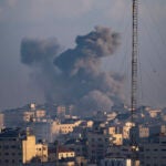 Smoke rises following an Israeli airstrike in Gaza City.