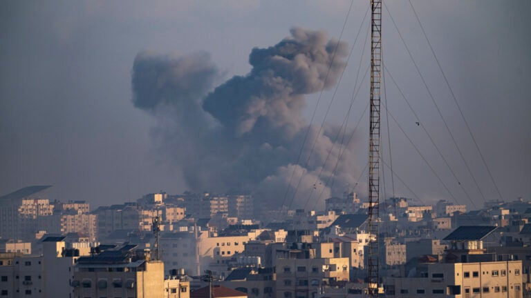 Smoke rises following an Israeli airstrike in Gaza City.