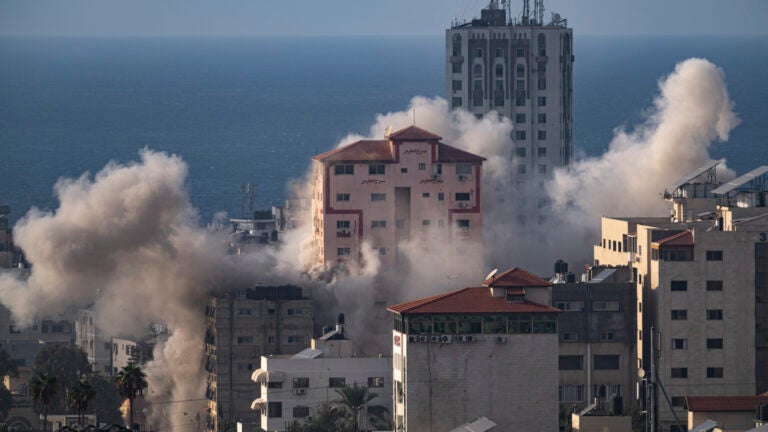 Smoke rises following an Israeli airstrike in Gaza City.