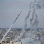 Rockets are launched by Palestinian militants from the Gaza Strip towards Israel.
