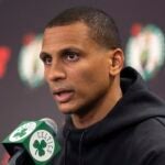 Boston Celtics head coach Joe Mazzulla speaks at a news conference during the NBA basketball team's media day, Monday, Oct. 2, 2023, in Boston.