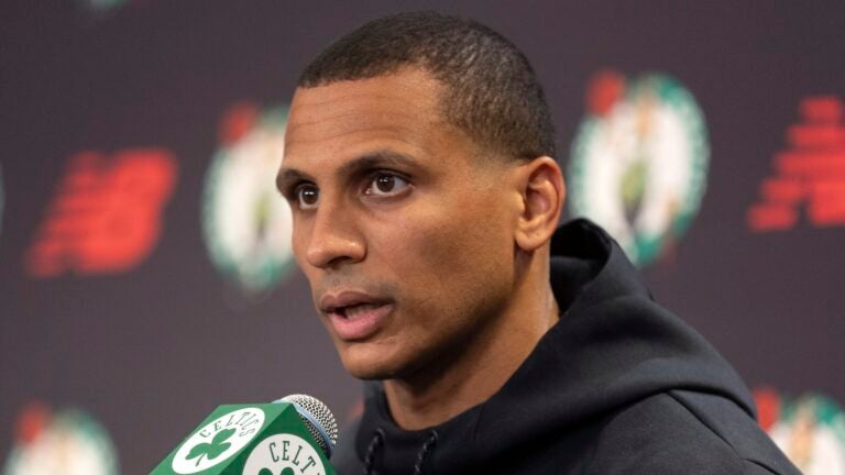 Boston Celtics head coach Joe Mazzulla speaks at a news conference during the NBA basketball team's media day, Monday, Oct. 2, 2023, in Boston.
