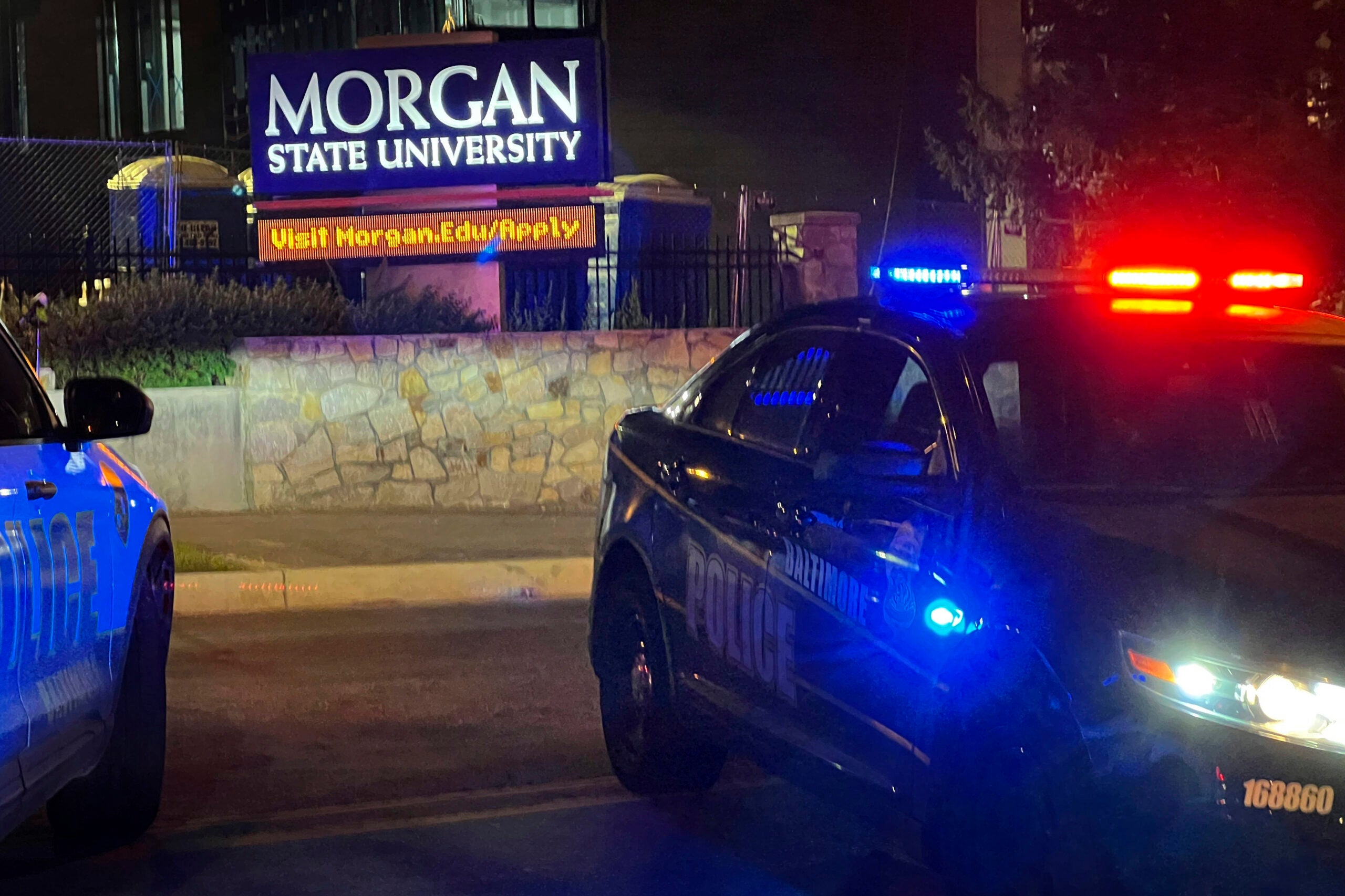Baltimore police respond to a shooting at Morgan State University, Tuesday, Oct. 3, 2023, in Baltimore.