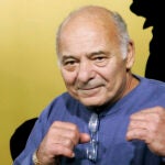 Burt Young, a cast member of the film "Rocky Balboa," gestures.