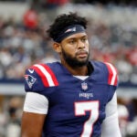 New England Patriots wide receiver JuJu Smith-Schuster (7) walks on the field prior to an NFL Football game in Arlington, Texas, Sunday, Nov. 1, 2023.