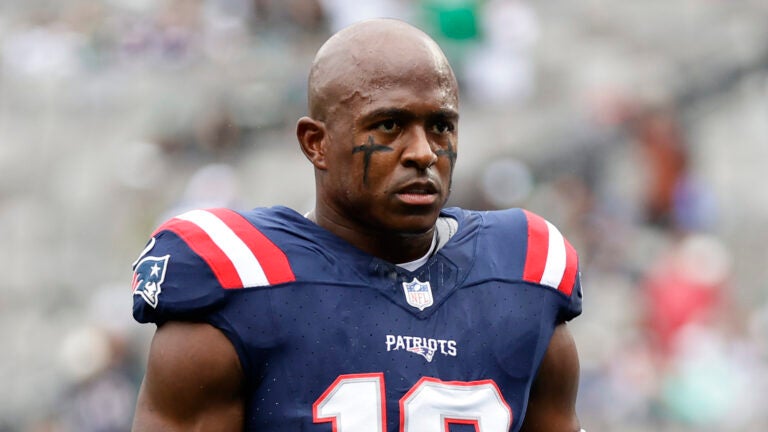 New England Patriots wide receiver Matthew Slater (18) before an NFL football game against the New York Jets, Sunday, Sept. 24, 2023, in East Rutherford, N.J.