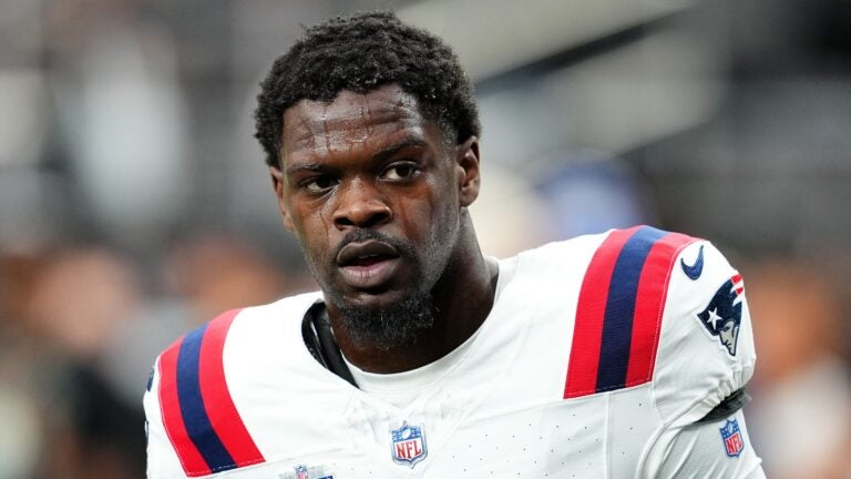 New England Patriots No. 16 Malik Cunningham watches before the game against the Las Vegas Raiders at Allegiant Stadium on October 15, 2023 in Las Vegas, Nevada .