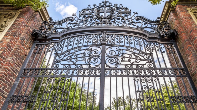 An image of the gates in front of Harvard University's campus.