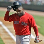 Boston Red Sox's Pablo Sandoval heads back to the dugout after striking out against Pittsburgh Pirates starting pitcher Chad Kuhl during the first inning of a spring training baseball game, Saturday, March 4, 2017, in Bradenton, Fla.