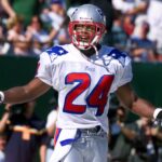 Patriots All Pro cornerback Ty Law can't believe that he has just been called for pass interference. He was right, as the refs got together and changed the call to no foul.