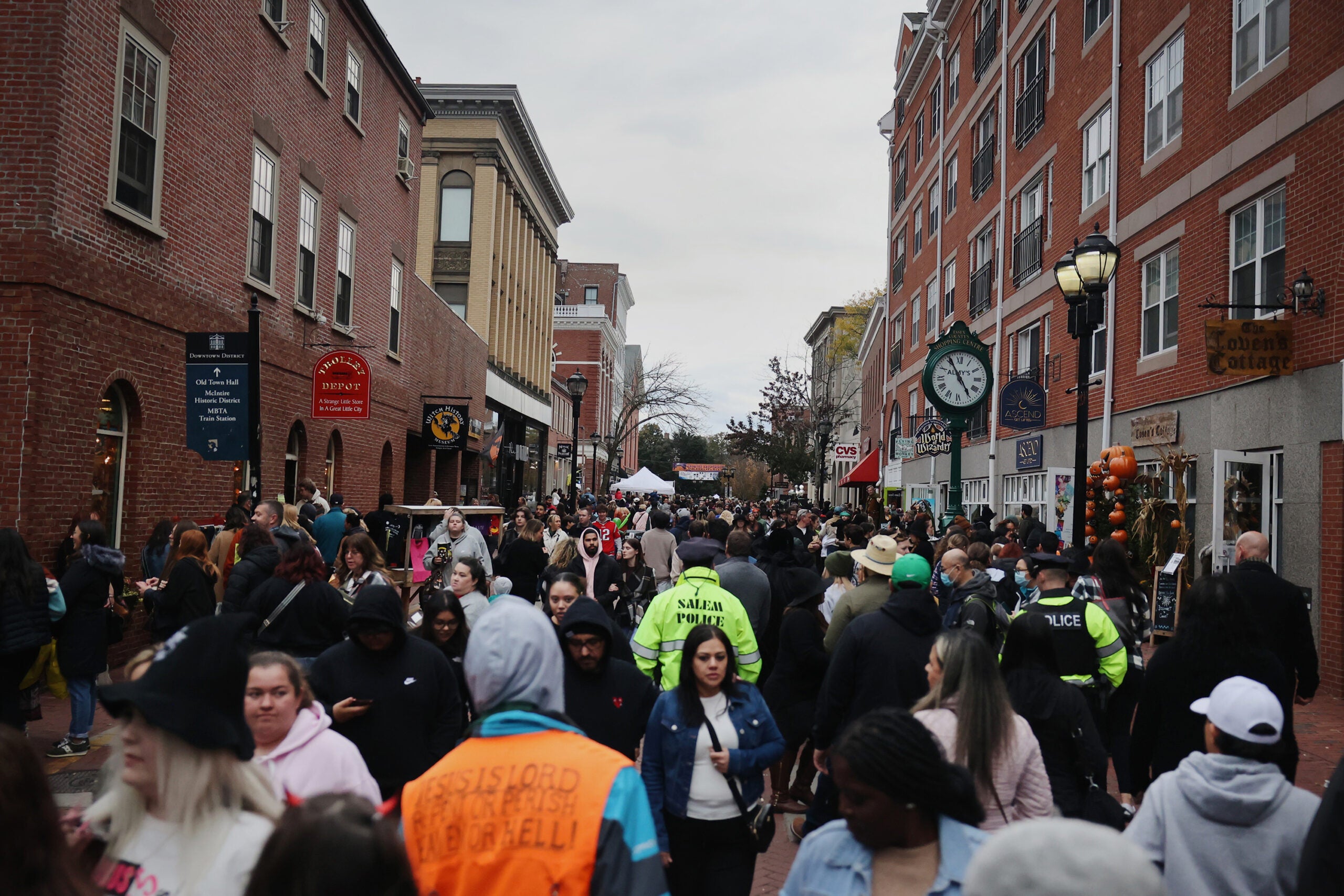 Costumes are seen prior to Halloween in downtown Salem, Mass.