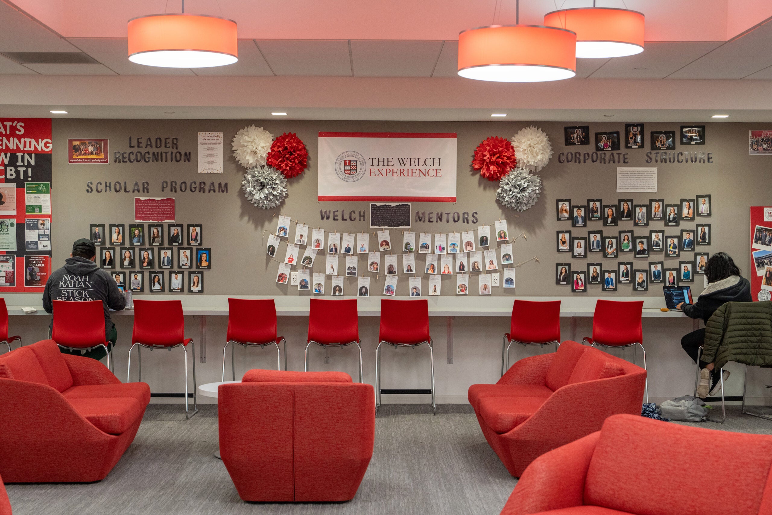 A newly designed student lounge in Sacred Heart University’s East Building.